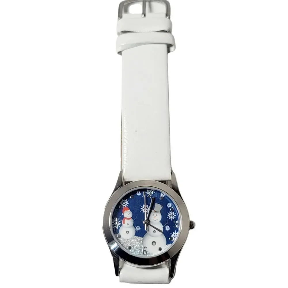 Ladies' Avon Tis The Season Snowman Quartz Watch Leather Band NEW‎ BATTERY